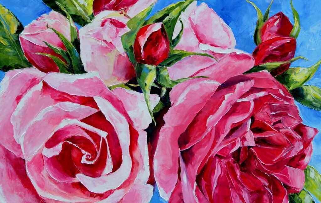 Rose palette knife oil painting